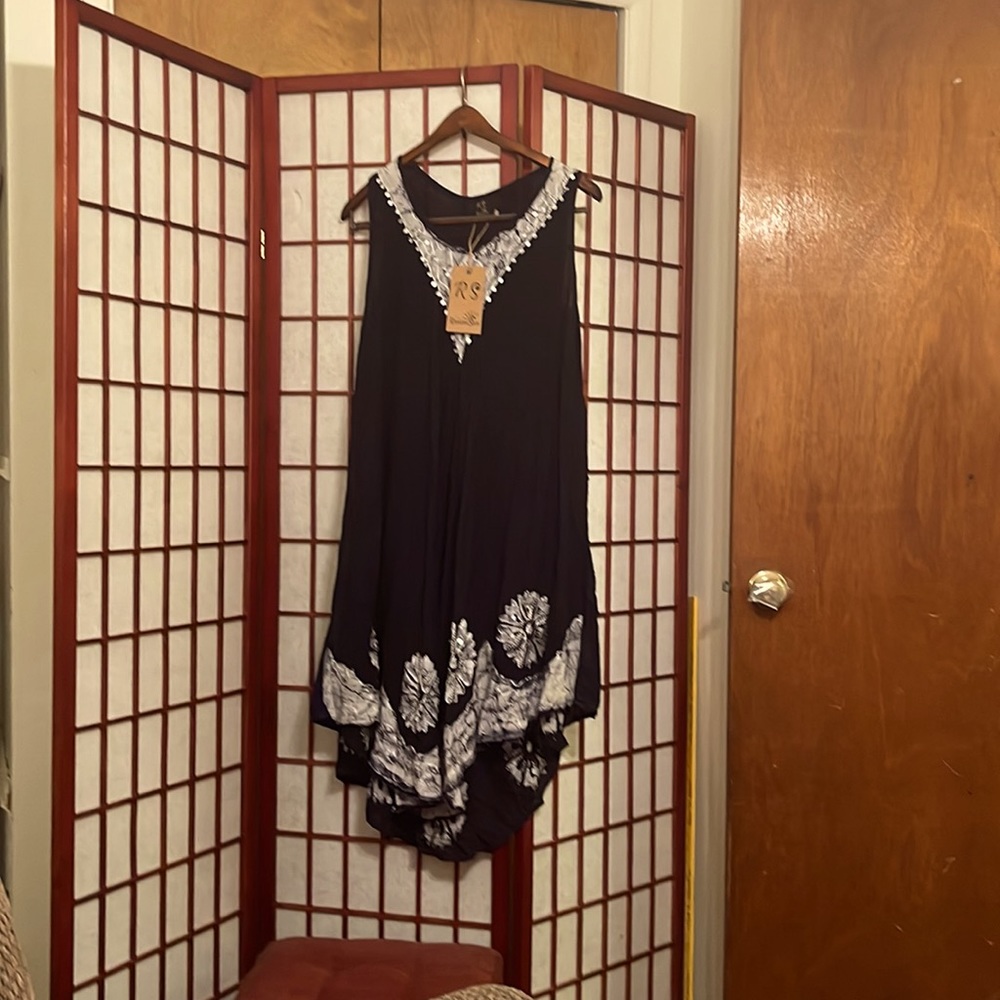 Riviera Sun A-Line Tank Dress. Black w/ Silver embellishments. Never Worn!